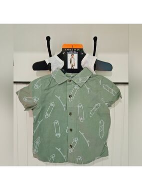 Andy & Evan Green Skateboard Print Shirt, Tank & Shorts Set New with Tags Size 2